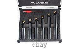 6 Pc 5/8'' round Shank Indexable Boring Bar Set with Tcmt Carbide Inserts, 90 De