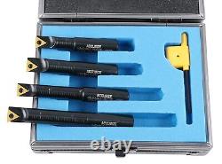 Accusize Industrial Tools 4 Pc 1/2'' Round Shank Indexable Boring Bar Set wit