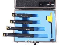 Accusize Industrial Tools 4 Pc 1/2'' Round Shank Indexable Boring Bar Set wit