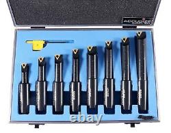 Accusize Industrial Tools 8 Pc 3/4'' Round Shank Indexable Boring Bar Set wit