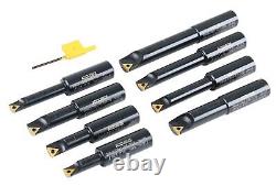 Accusize Industrial Tools 8 Pc 3/4'' Round Shank Indexable Boring Bar Set wit