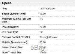 Global CNC 52.4012 VDI Tool Holder. 500 ID 40 mm CNC Lathe Boring Bar 1/2